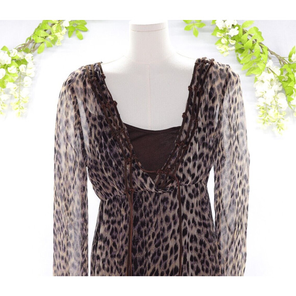 Buffalo by David Bitton Sheer Leopard Print Long Sleeve Dress Leather Detail S - Picture 3 of 10